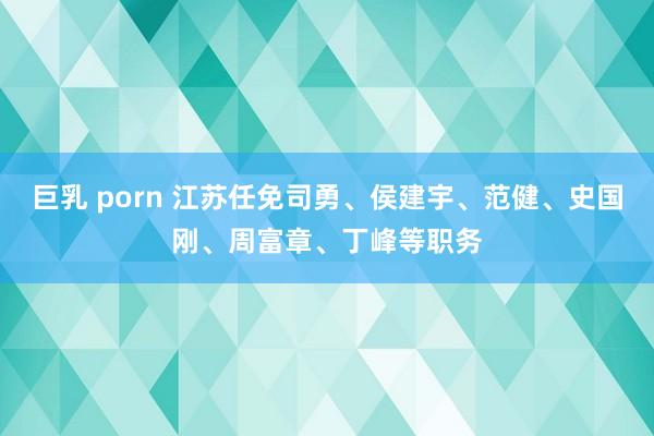 巨乳 porn 江苏任免司勇、侯建宇、范健、史国刚、周富章、丁峰等职务